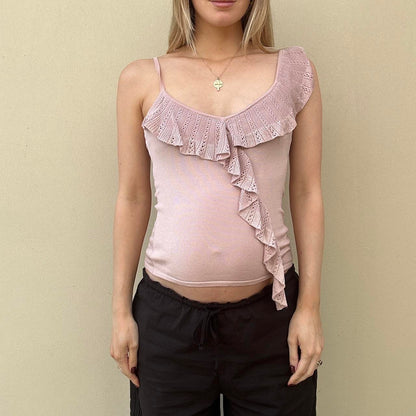 Vintage 00s dusty pink frill top
