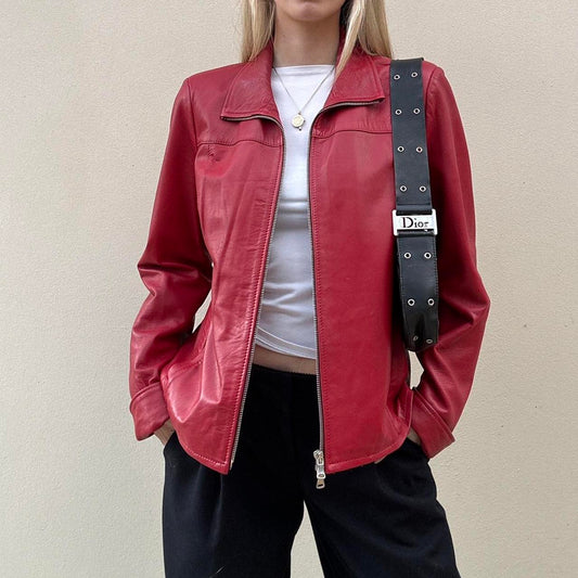 Vintage 00s red leather jacket