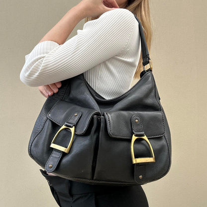 Vintage leather bag with gold horse stirrups detail