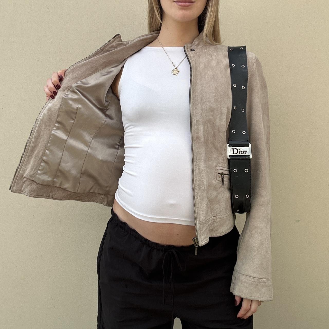 Vintage taupe suede biker jacket