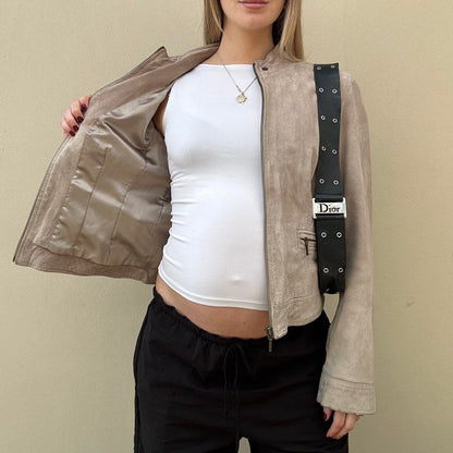 Vintage taupe suede biker jacket