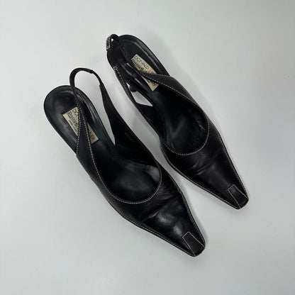 Vintage 00s dark brown sling back kitten heels