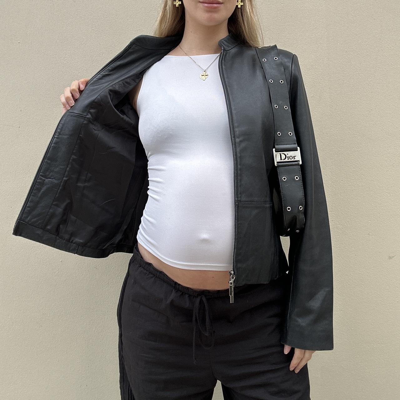 90s Black leather jacket with double zipper