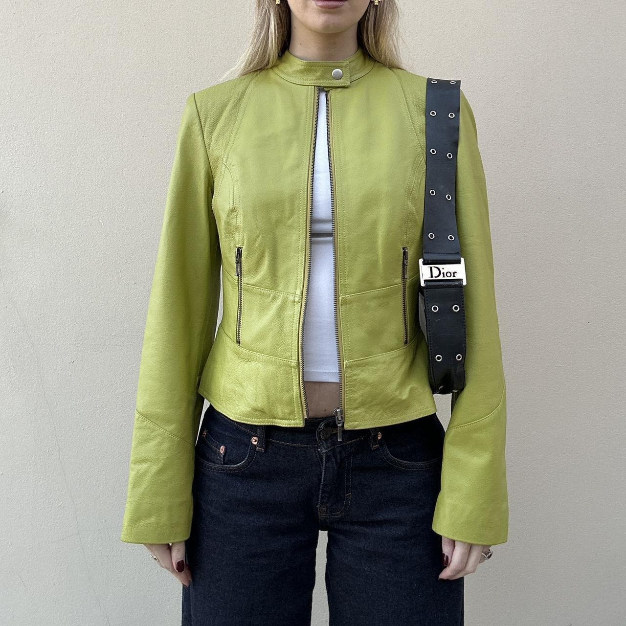 Vintage 00s pistachio green leather jacket
