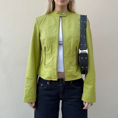 Vintage 00s pistachio green leather jacket