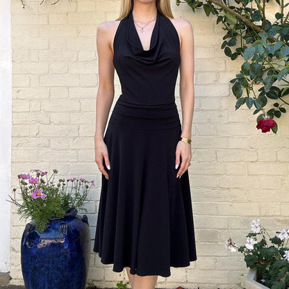 Vintage 00s black stretchy cowl neck dress