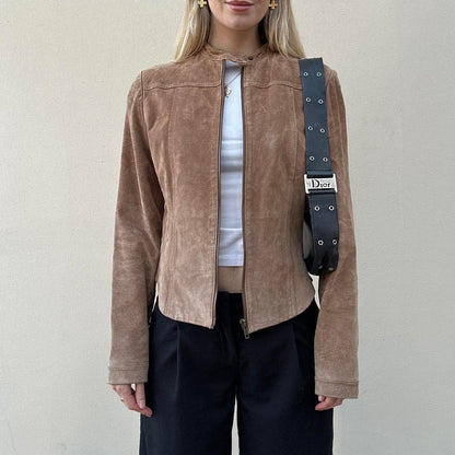 Vintage 00s tan suede biker jacket