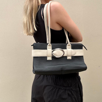 Black and cream leather shoulder bag