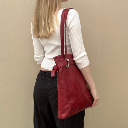 Burgundy leather tote bag