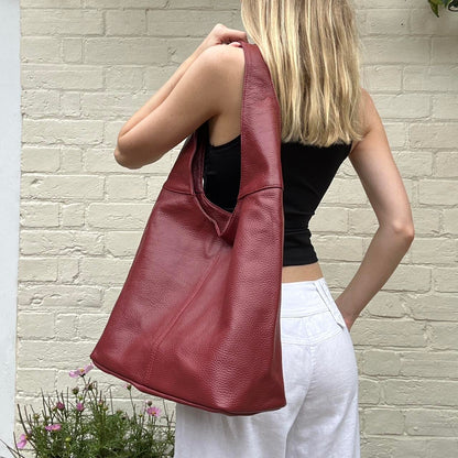 Leather burgundy slouch bag