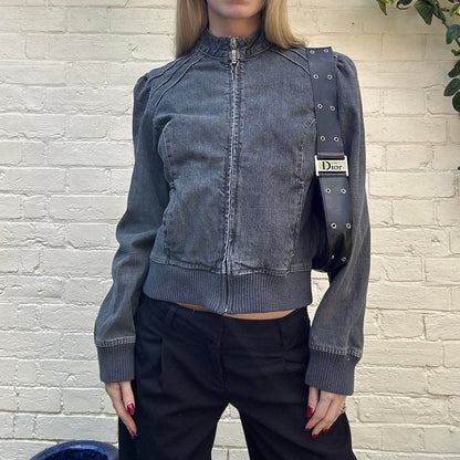 Vintage charcoal denim zip jacket