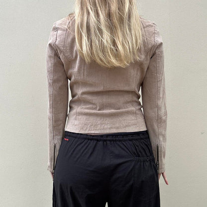 Vintage beige suede biker jacket