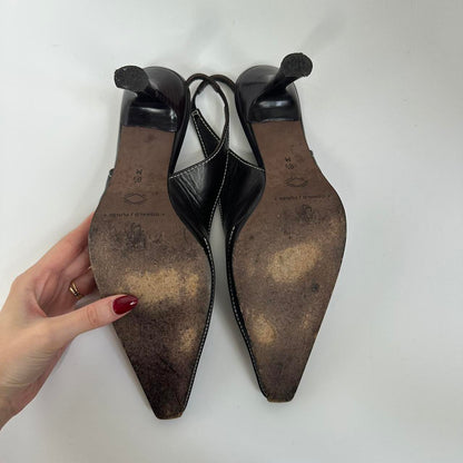 Vintage 00s dark brown sling back kitten heels