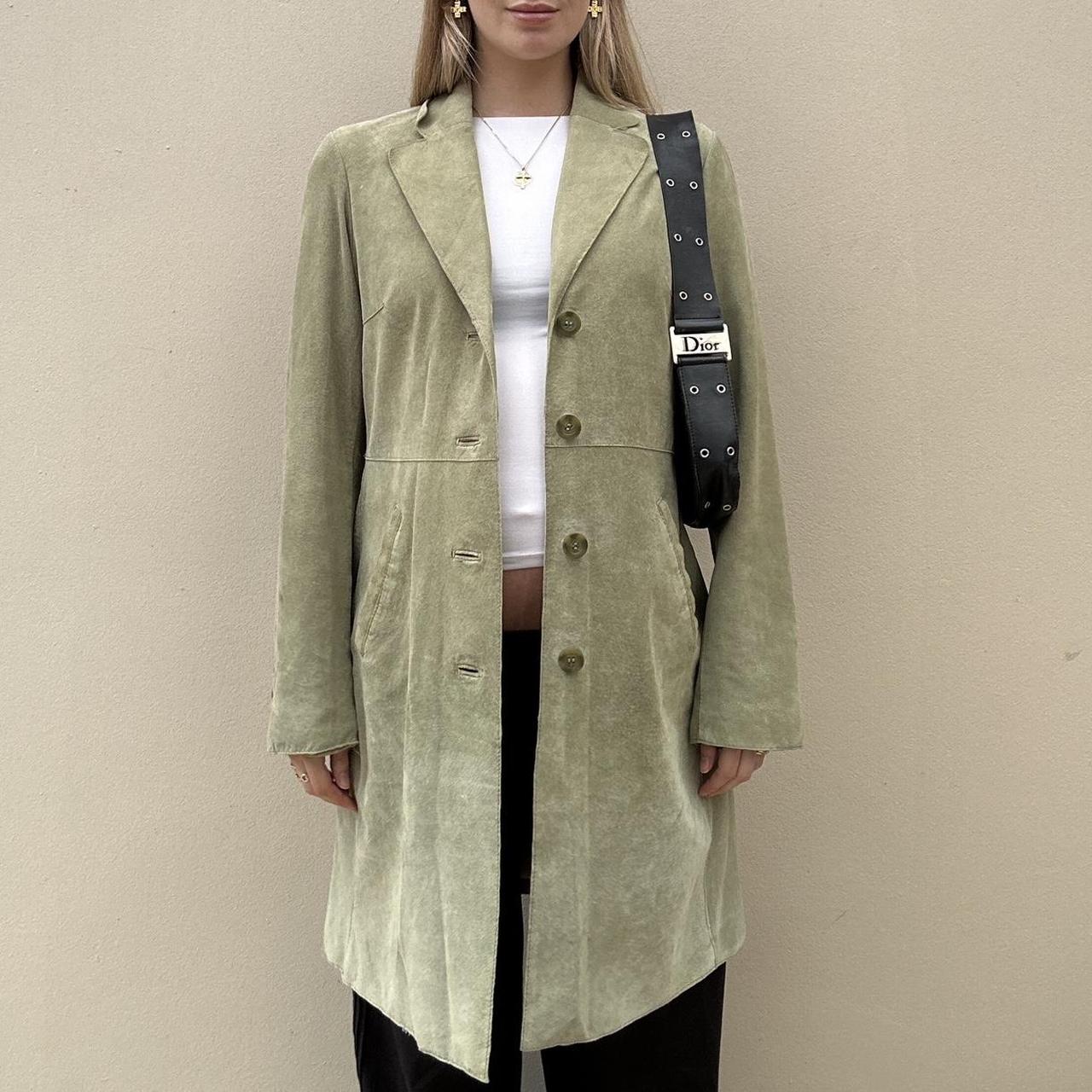 Sage green suede long coat