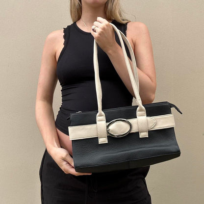 Black and cream leather shoulder bag