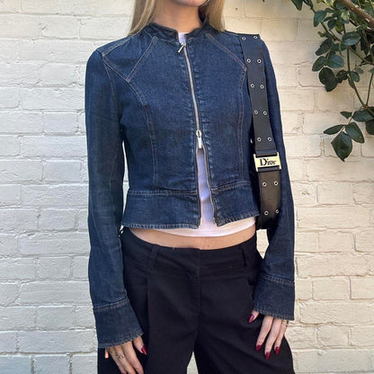 Vintage 00s denim double zip jacket