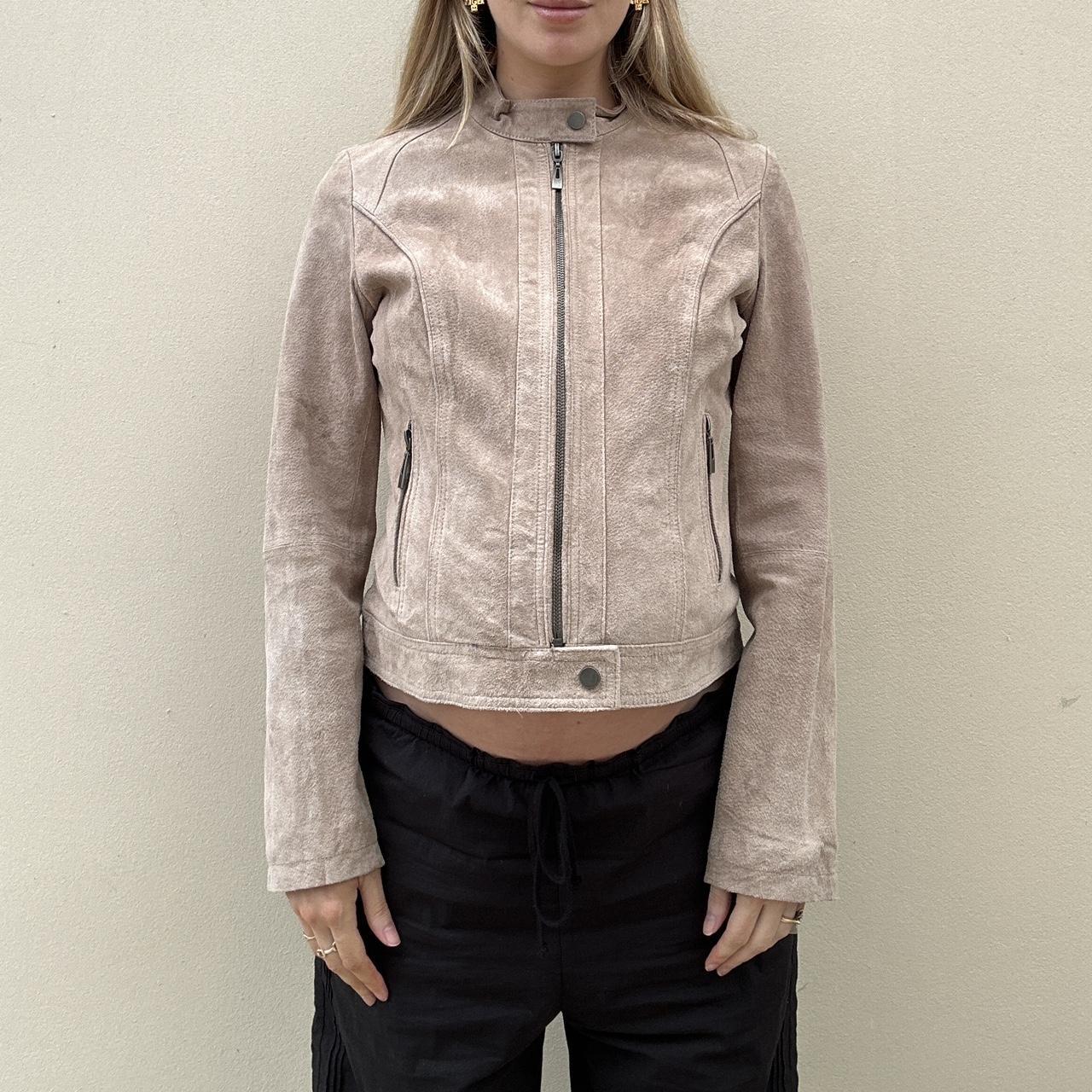 Vintage beige suede biker jacket