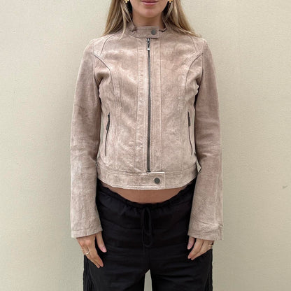 Vintage beige suede biker jacket