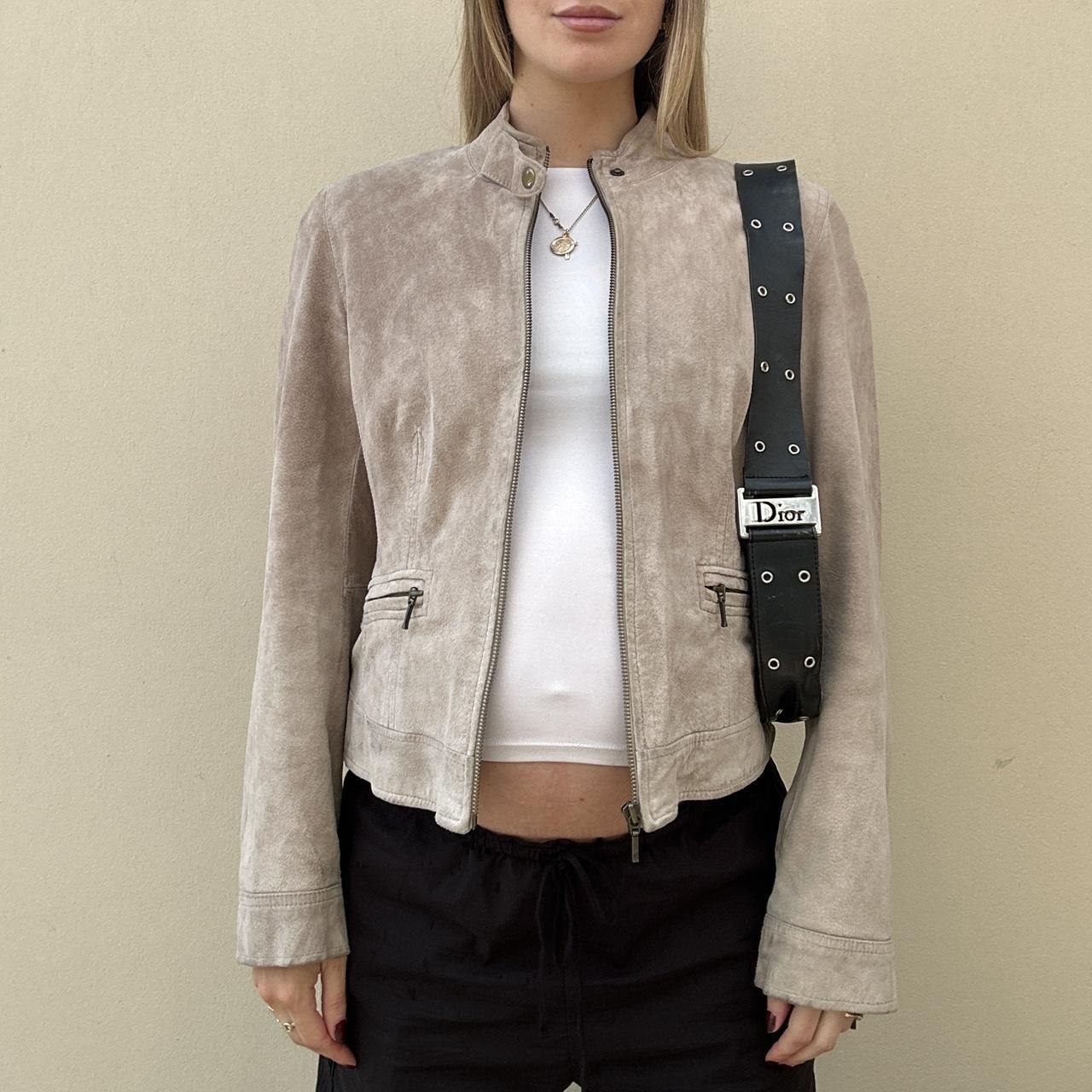 Vintage taupe suede biker jacket