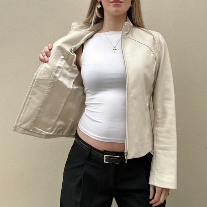 Vintage 00s cream leather jacket