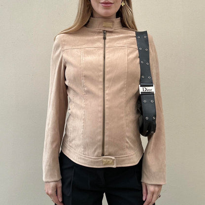 Vintage 00s faux suede biker jacket