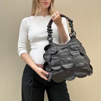 Vintage 00s circle handbag with wooden straps