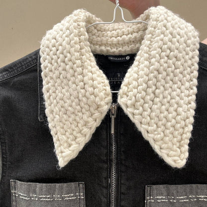 Vintage denim two tone jacket with knit collar