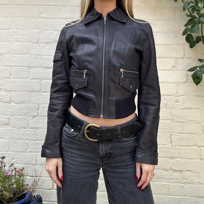 Vintage 00s black leather bomber jacket