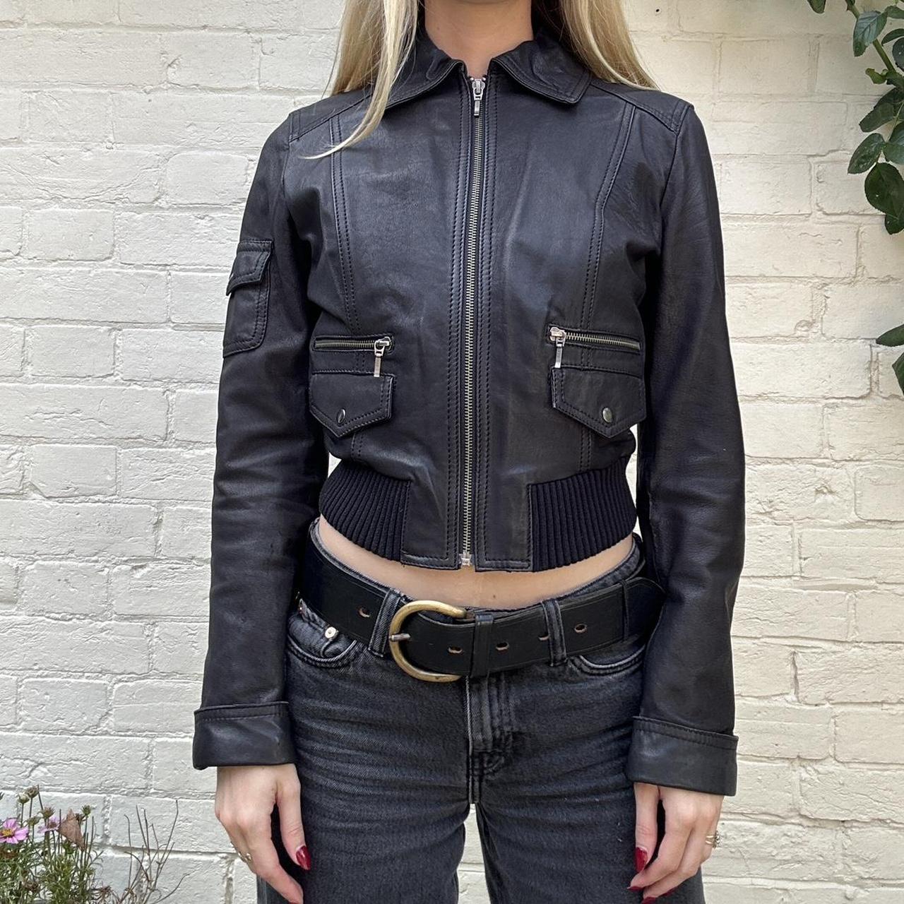 Vintage 00s black leather bomber jacket