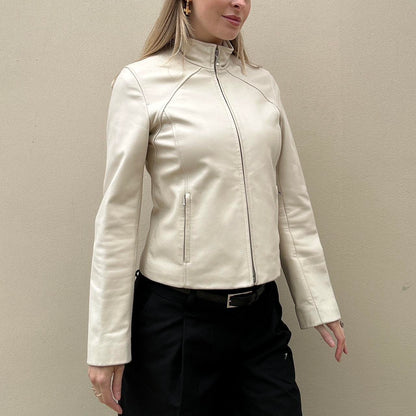 Vintage 00s cream leather jacket