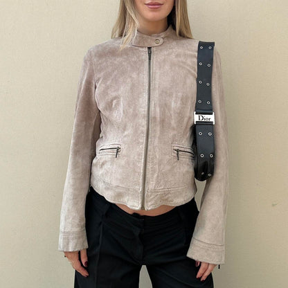 Vintage taupe suede biker jacket