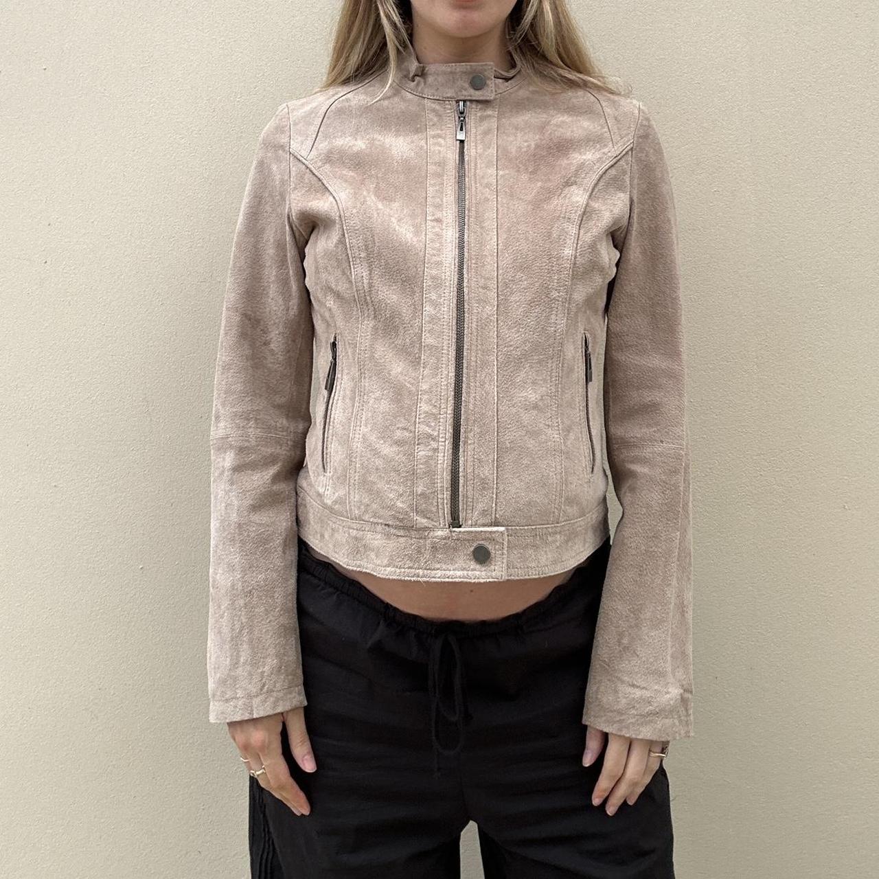 Vintage beige suede biker jacket