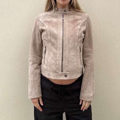 Vintage beige suede biker jacket