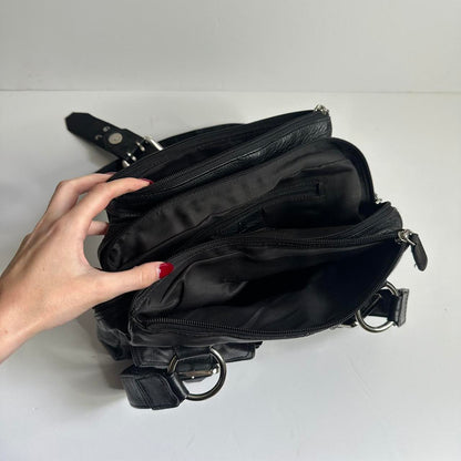 Vintage 00s black grommet belt handbag