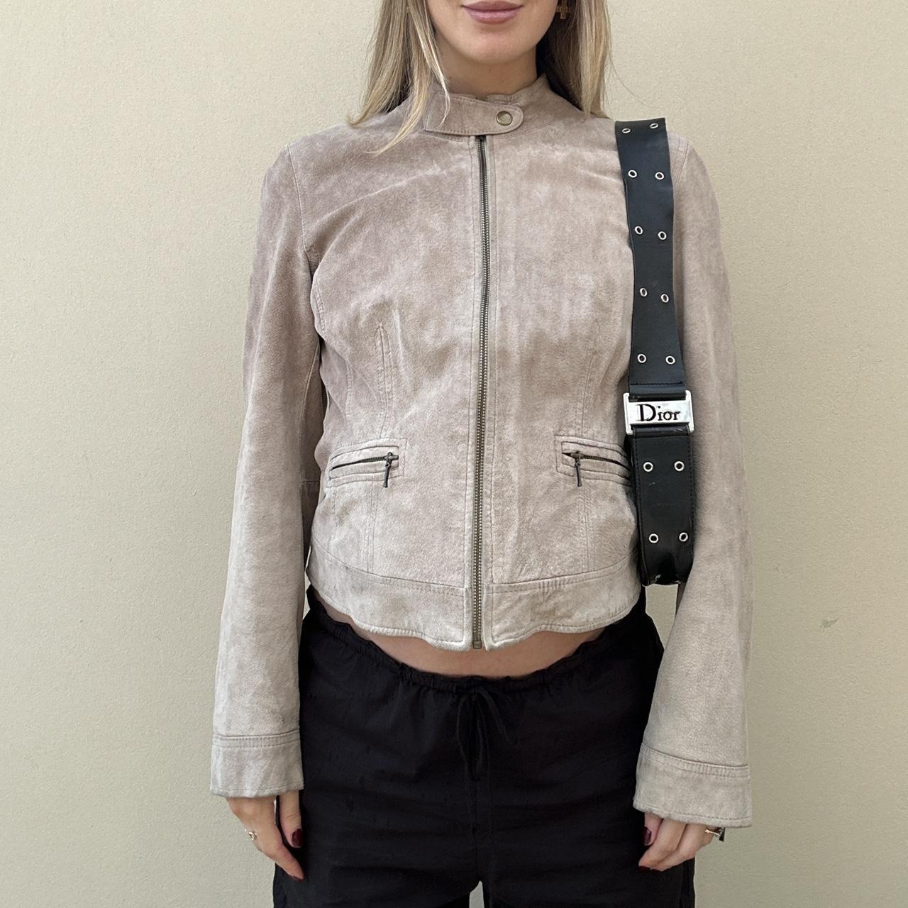 Vintage taupe suede biker jacket