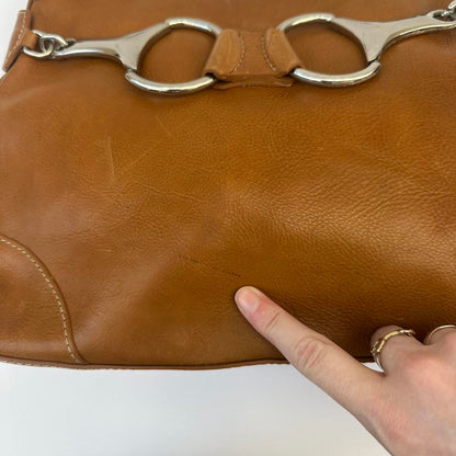 Tan leather horsebit shoulder bag