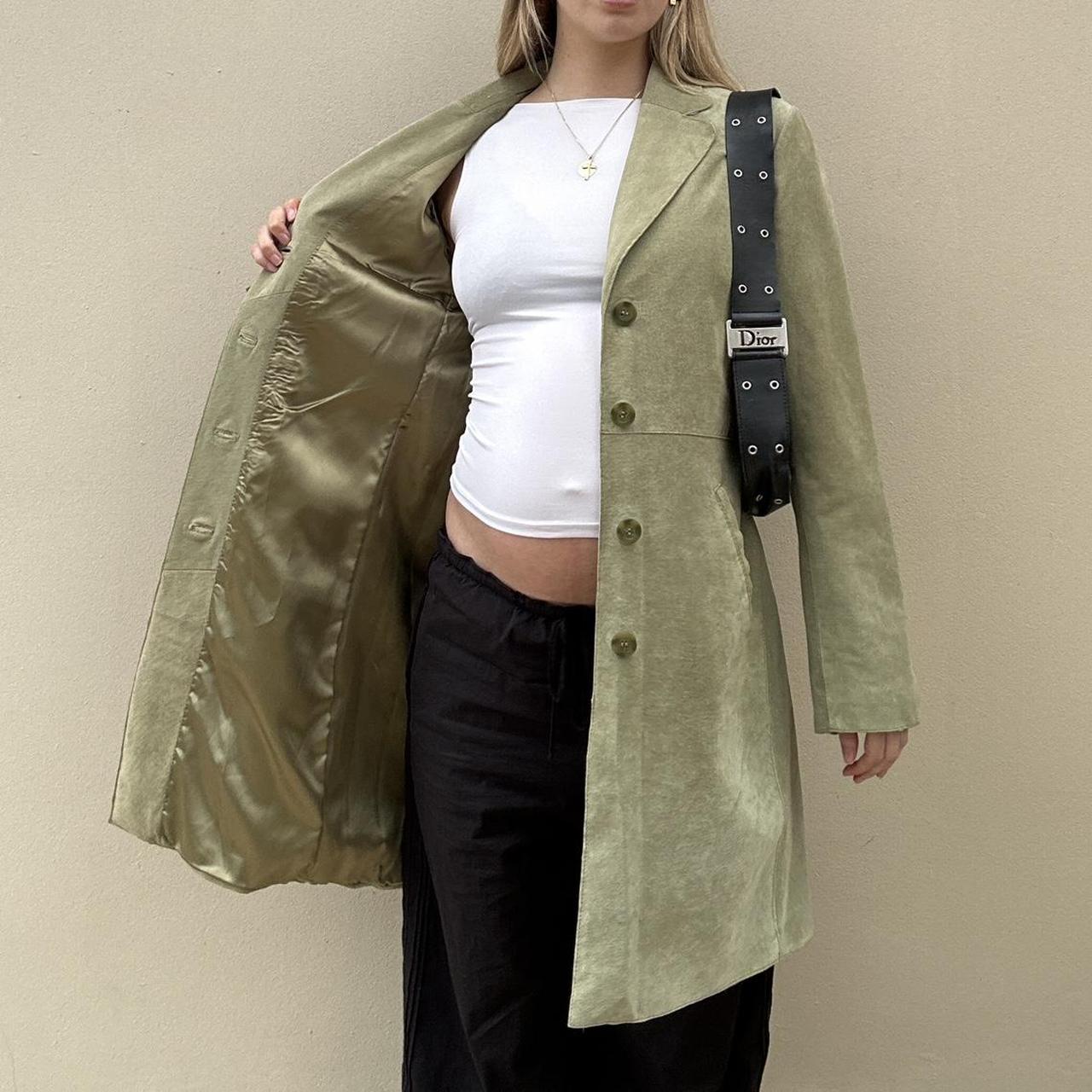 Sage green suede long coat