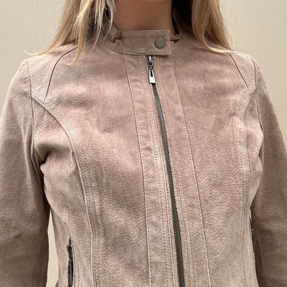 Vintage beige suede biker jacket