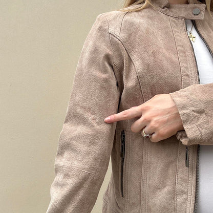 Vintage beige suede biker jacket