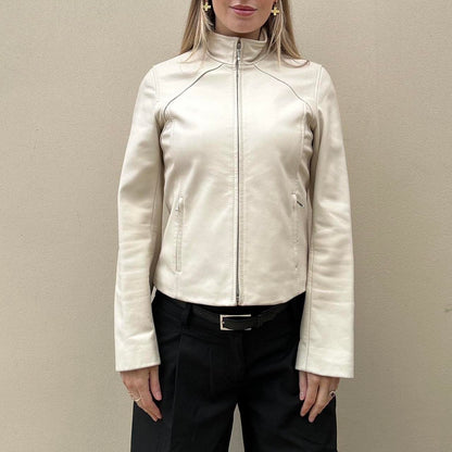 Vintage 00s cream leather jacket
