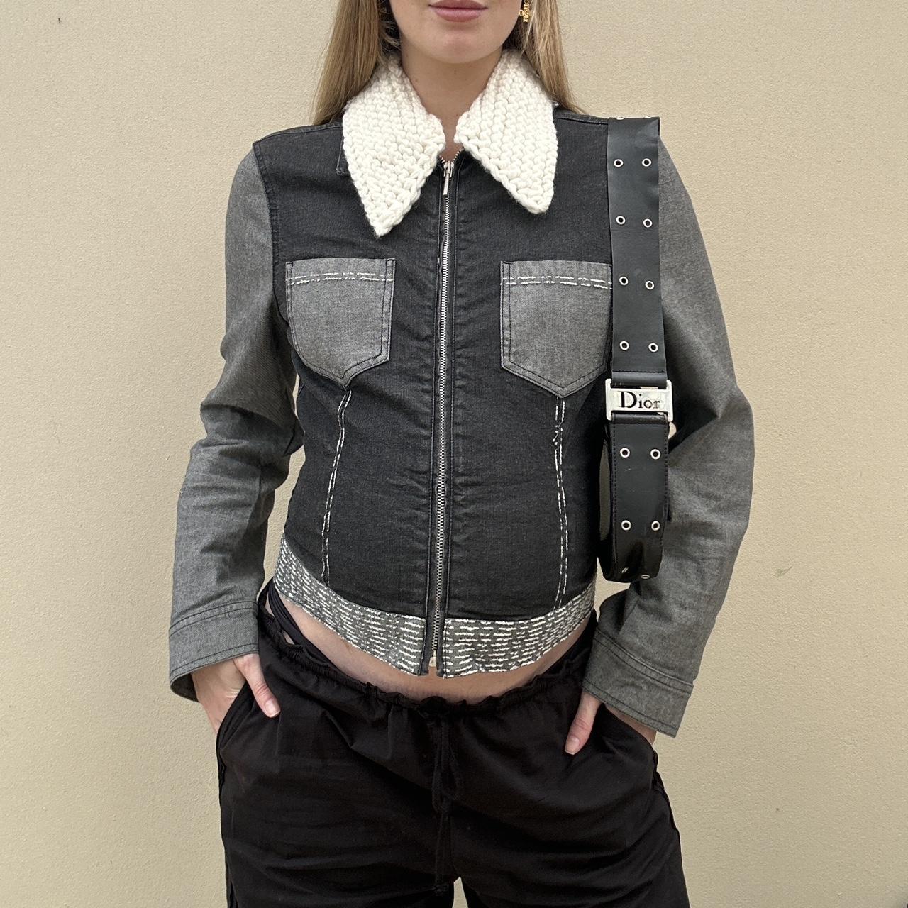 Vintage denim two tone jacket with knit collar