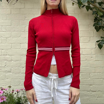 Vintage 00s red double zipper jumper