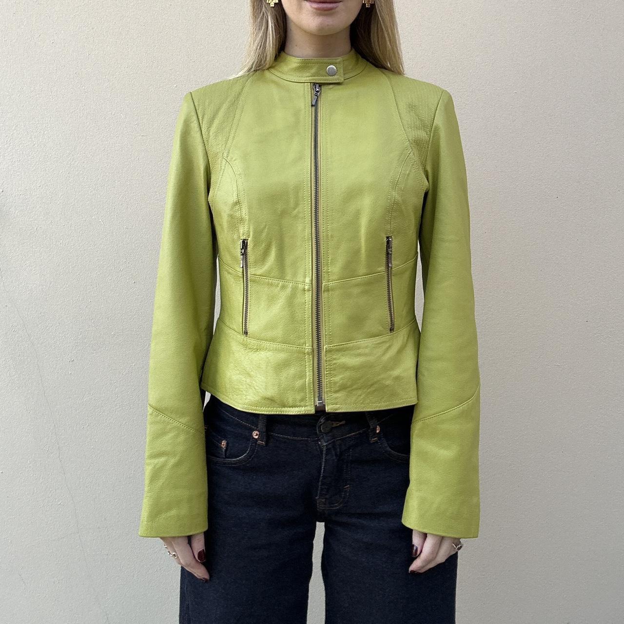 Vintage 00s pistachio green leather jacket