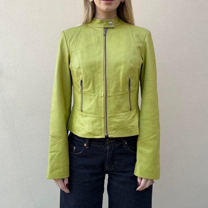 Vintage 00s pistachio green leather jacket