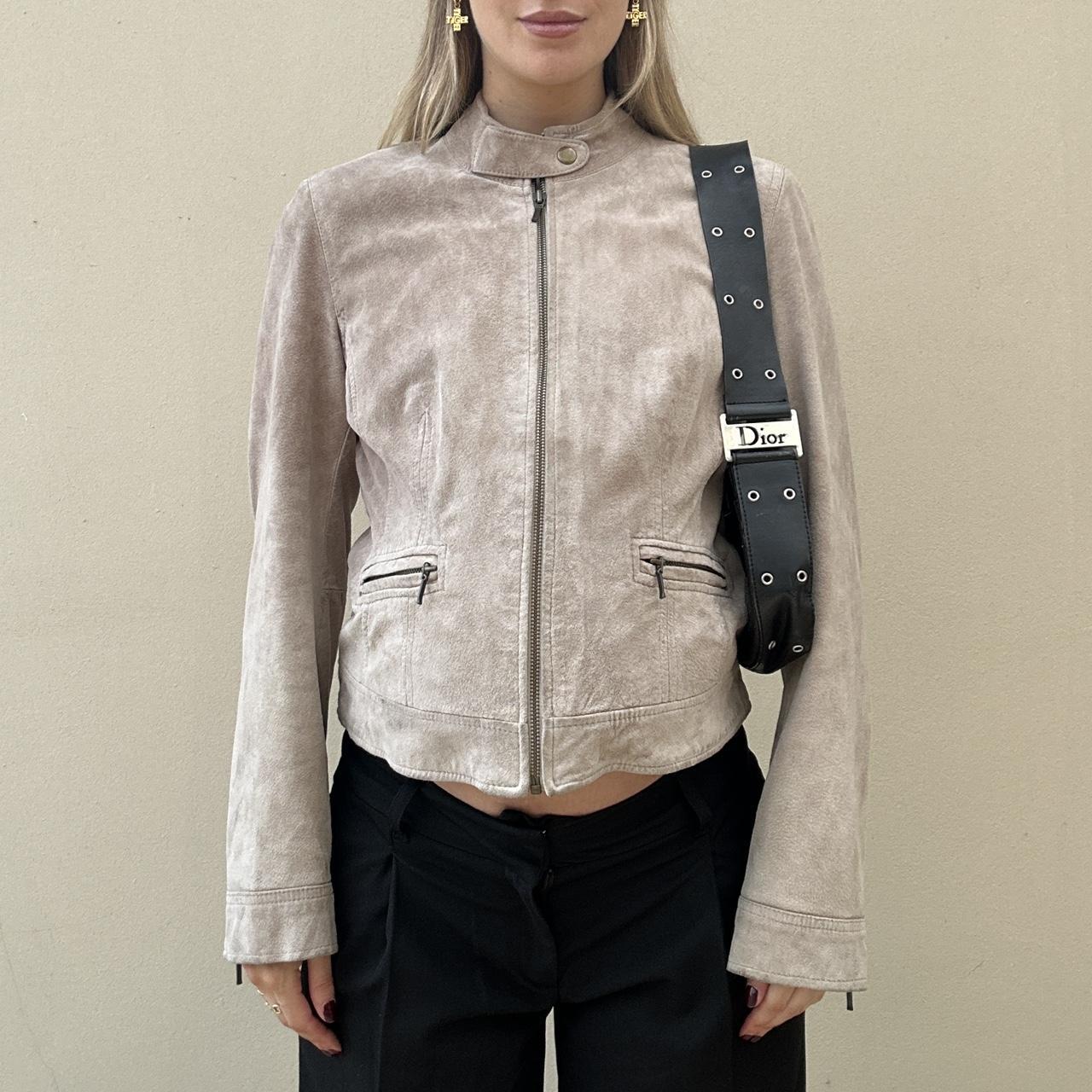 Vintage taupe suede biker jacket