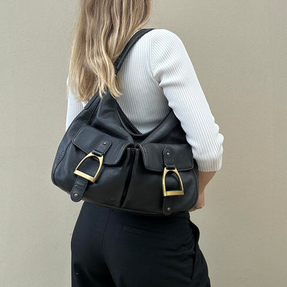 Vintage leather bag with gold horse stirrups detail