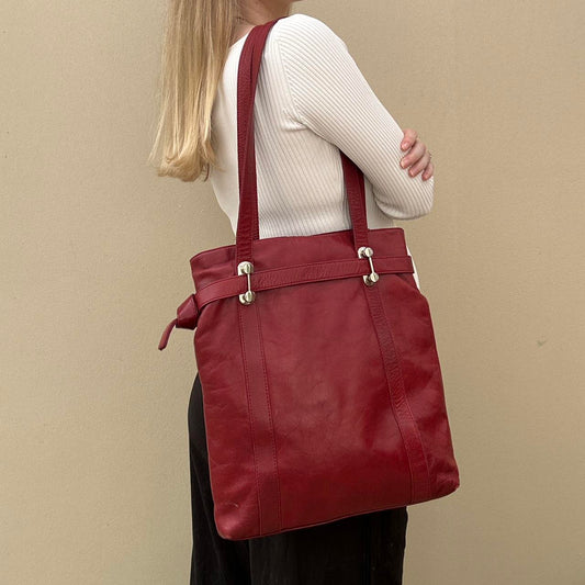 Burgundy leather tote bag