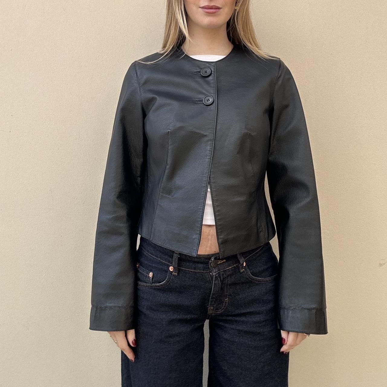 Vintage 00s collarless leather jacket