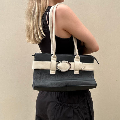 Black and cream leather shoulder bag