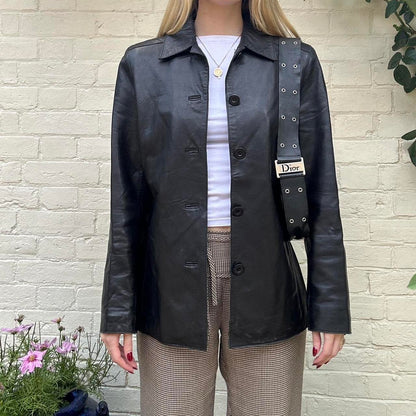 Vintage 90s classic black leather jacket